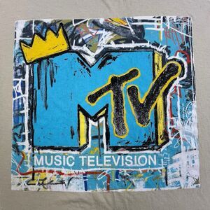 MTV Music Television Logo Art Graphic T-shirt Men 2XL Beige Short Sleeve Tee